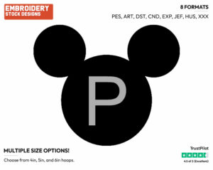 P - Mickey Mouse Ears Alphabet - Miscellaneous Designs - Disney Embroidery Design in 3 sizes & 8 formats