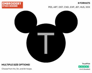 T - Mickey Mouse Ears Alphabet - Miscellaneous Designs - Disney Embroidery Design in 3 sizes & 8 formats