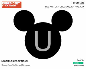 U - Mickey Mouse Ears Alphabet - Miscellaneous Designs - Disney Embroidery Design in 3 sizes & 8 formats