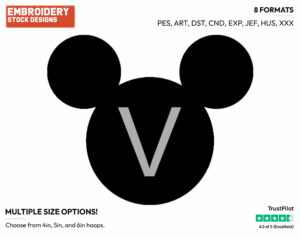 V - Mickey Mouse Ears Alphabet - Miscellaneous Designs - Disney Embroidery Design in 3 sizes & 8 formats