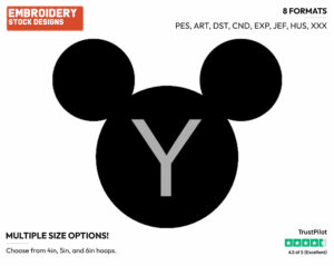 Y - Mickey Mouse Ears Alphabet - Miscellaneous Designs - Disney Embroidery Design in 3 sizes & 8 formats