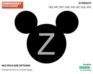 Z - Mickey Mouse Ears Alphabet - Miscellaneous Designs - Disney Embroidery Design in 3 sizes & 8 formats