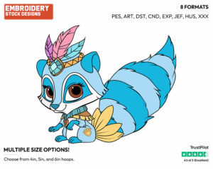 Pocahontas's Racoon Windflower - Palace Pets - Miscellaneous Designs - Disney Embroidery Design in 3 sizes & 8 formats