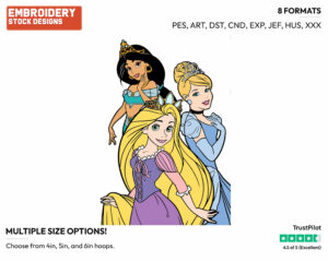 Rapunzel, Cinderella, Jasmine - Disney Princesses - Group - Miscellaneous Designs - Disney Embroidery Design in 3 sizes & 8 formats
