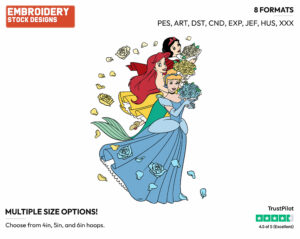Ariel, Snow White, Cinderella - Disney Princesses - Group - Miscellaneous Designs - Disney Embroidery Design in 3 sizes & 8 formats