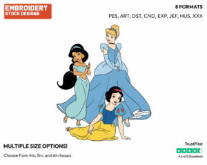 Snow White, Cinderella, Jasmine - Disney Princesses - Group - Miscellaneous Designs - Disney Embroidery Design in 3 sizes & 8 formats