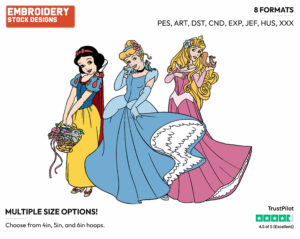 Aurora, Snow White, Cinderella - Disney Princesses - Group - Miscellaneous Designs - Disney Embroidery Design in 3 sizes & 8 formats
