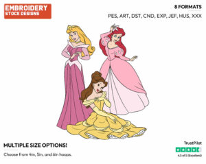 Ariel, Belle, Aurora - Disney Princesses - Group - Miscellaneous Designs - Disney Embroidery Design in 3 sizes & 8 formats