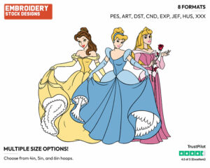 Belle, Aurora, Cinderella - Disney Princesses - Group - Miscellaneous Designs - Disney Embroidery Design in 3 sizes & 8 formats