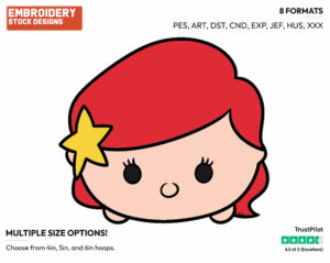 Ariel - Disney Kawaii Tsum Tsum - Miscellaneous Designs - Disney Embroidery Design in 3 sizes & 8 formats