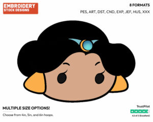 Jasmine - Disney Kawaii Tsum Tsum - Miscellaneous Designs - Disney Embroidery Design in 3 sizes & 8 formats