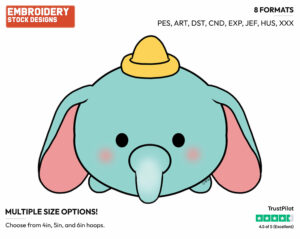 Dumbo - Disney Kawaii Tsum Tsum - Miscellaneous Designs - Disney Embroidery Design in 3 sizes & 8 formats